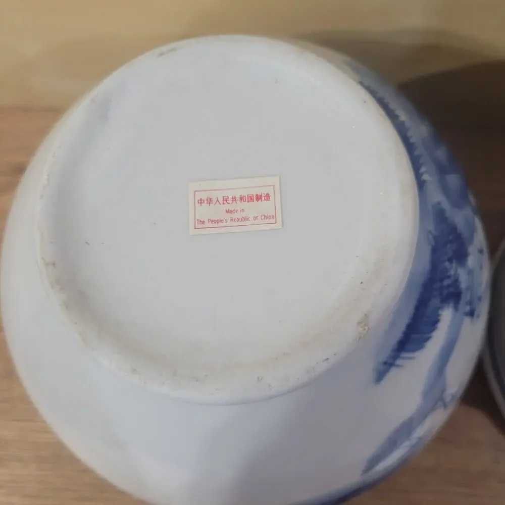 2 Vtg Chinese Blue White Dragon Chinoiserie Jar Vase Peoples Republic of China